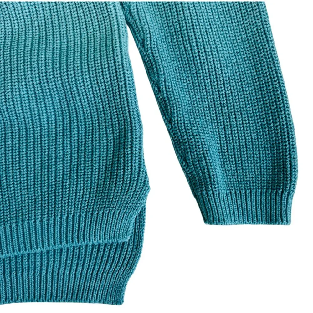 525 America Women's Size L Ombre Shaker Knit Cotton Cream Blue Sweater